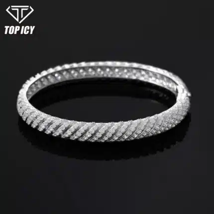 New Design 925 Sterling Silver Hip Hop Jewelry 7mm Twisted Shape VVS D Moissanite Bangle Bracelet for Men Gift Wedding