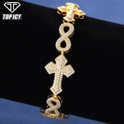 Rapper Style Cuban Bracelet Jewelry 15mm Cross Bracelet Pass Diamond Tester Iced Out Infinitely Cross Cuban Bracelet for Men