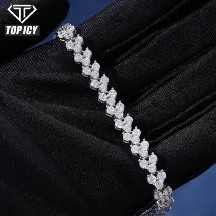 Dropshipping Valentine's Gift Three Stone Heart Tennis Bracelet 12mm 925 Sterling Silver VVS Moissanite Diamond Jewelry