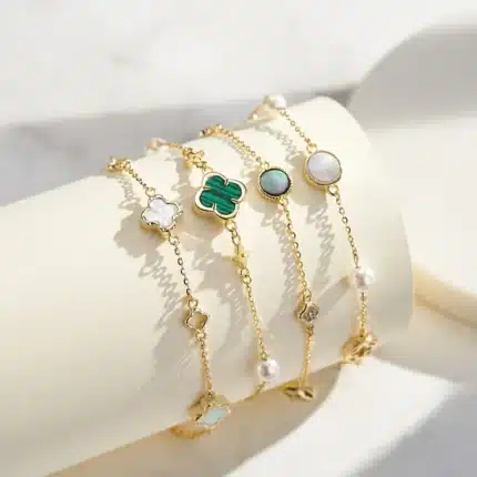 SPJ Luxury Cute Silver S925 Silver 5A Cz Cubic Zirconia Bracelet 14K Gold Plated Four-leaf Clover Pendant Bracelet for Women